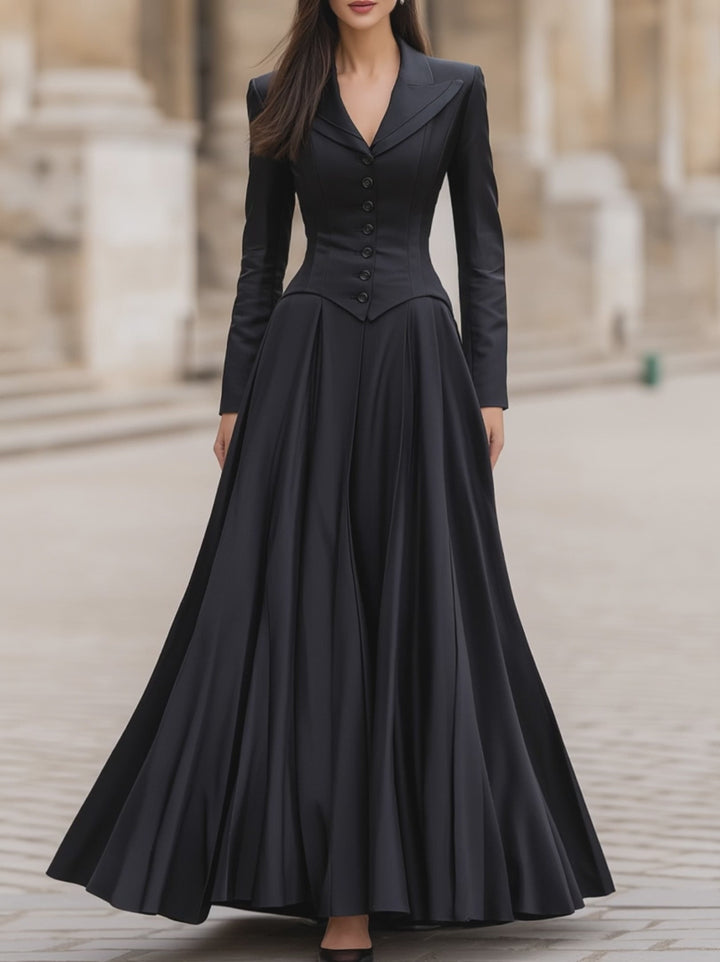 Olivia Bennet | Elegant Tailored Waist Long-Sleeve Maxi Dress
