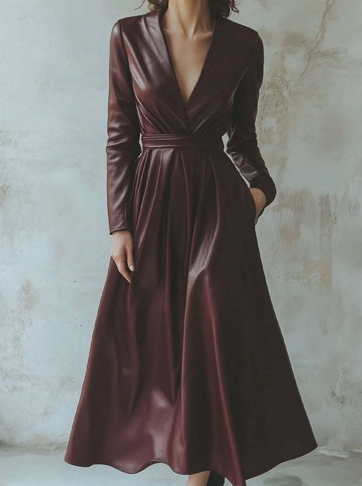 Olivia Bennet | Chic Burgundy Leather Dress