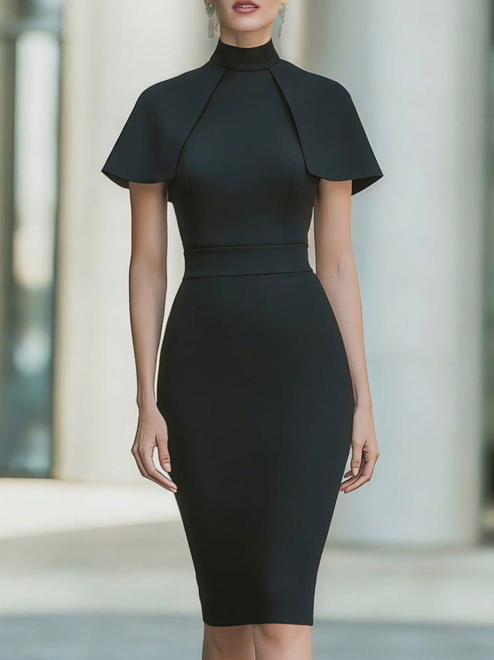Olivia Bennet | High-Neck Cape Sleeve Sculpted Midi Dress
