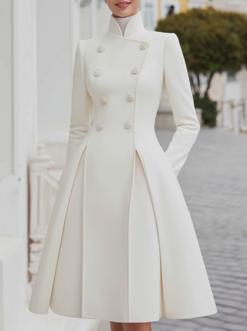 Olivia Bennet | Elegant Double-Breasted Flared A-Line Coat Dress