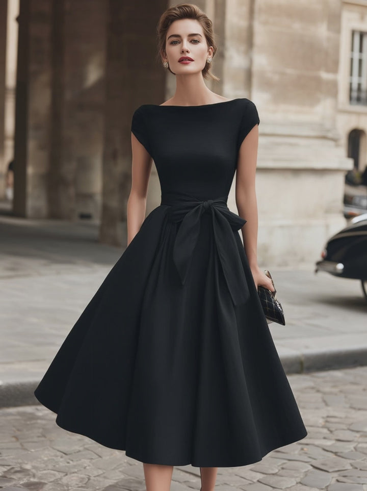 Olivia Bennet | Cap-Sleeve Bow-Waist Midi Dress