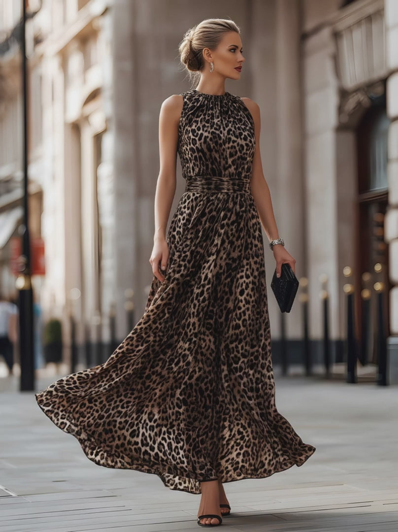 Olivia Bennet | Sleeveless Leopard Print Flowing Maxi Dress