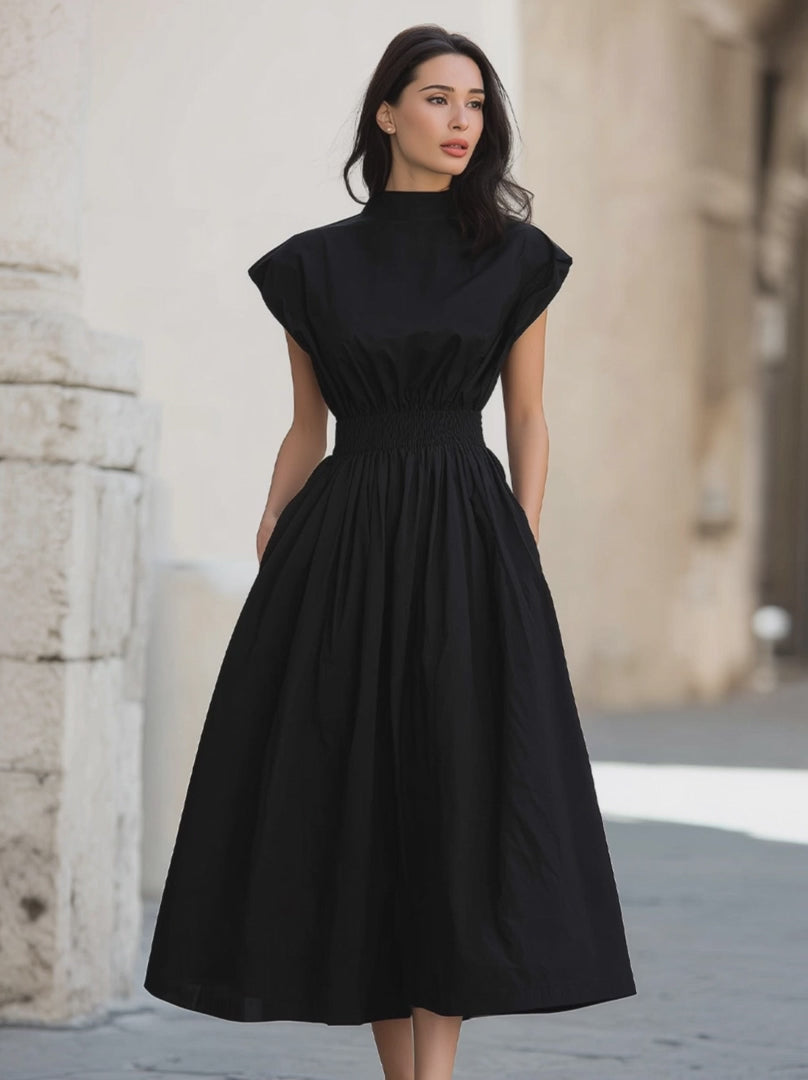 Olivia Bennet | High Neck Smocked Waist Midi Dress