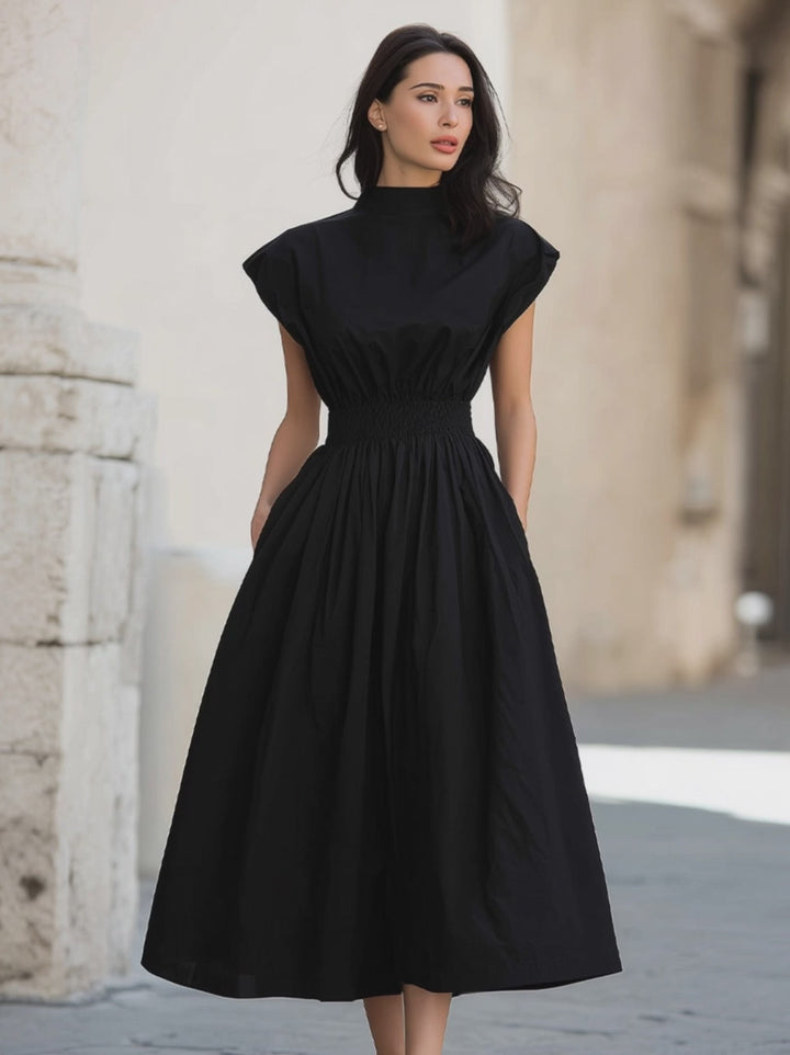 Olivia Bennet | High Neck Smocked Waist Midi Dress