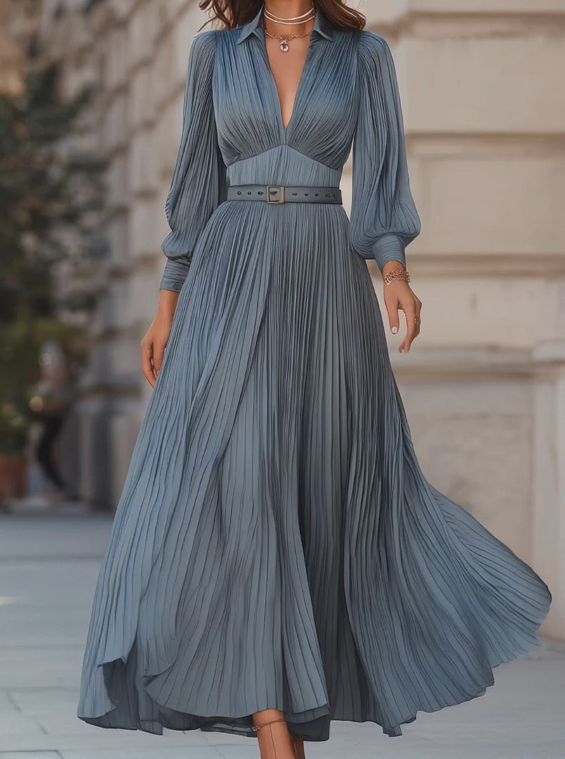 Olivia Bennet | Olivia Bennet Steel Blue Pleated Midi Dress