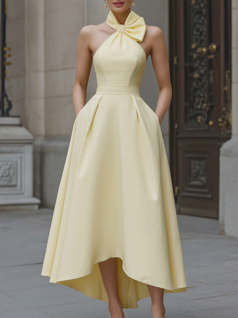 Olivia Bennet | Halter Neck Bow Detail High-Low A-Line Maxi Dress