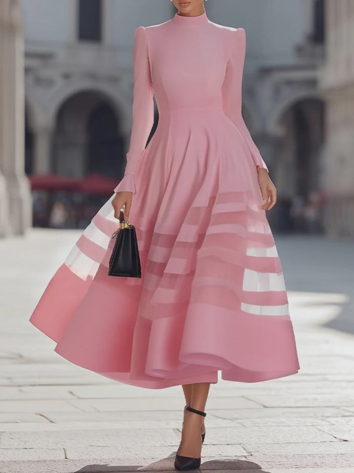 Olivia Bennet | Elegant Sheer Panel Flared Midi Dress