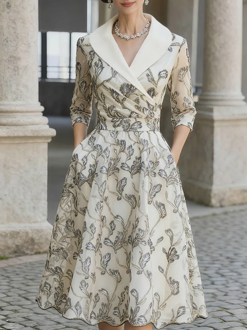 Olivia Bennet | Olivia Bennet Embroidered Mesh Midi Dress With Metallic Leaf Motif