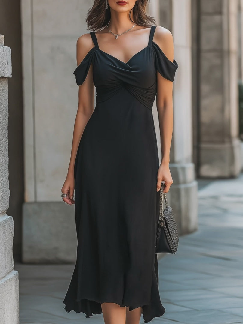 Olivia Bennet | Cold-Shoulder Draped Cowl Neck Midi Dress