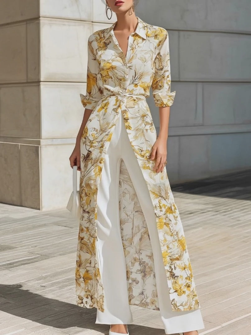 Olivia Bennet | Floral Printed Chiffon Shirt Dress