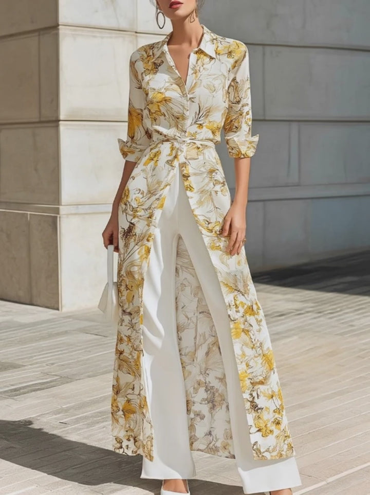 Olivia Bennet | Floral Printed Chiffon Shirt Dress
