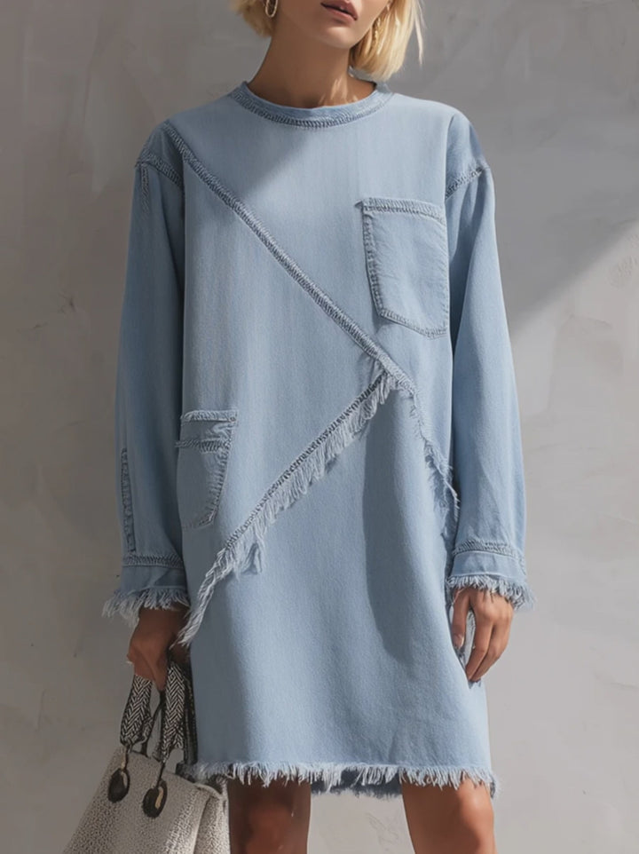 Olivia Bennet | Light Blue Raw-Edge Denim Mini Dress
