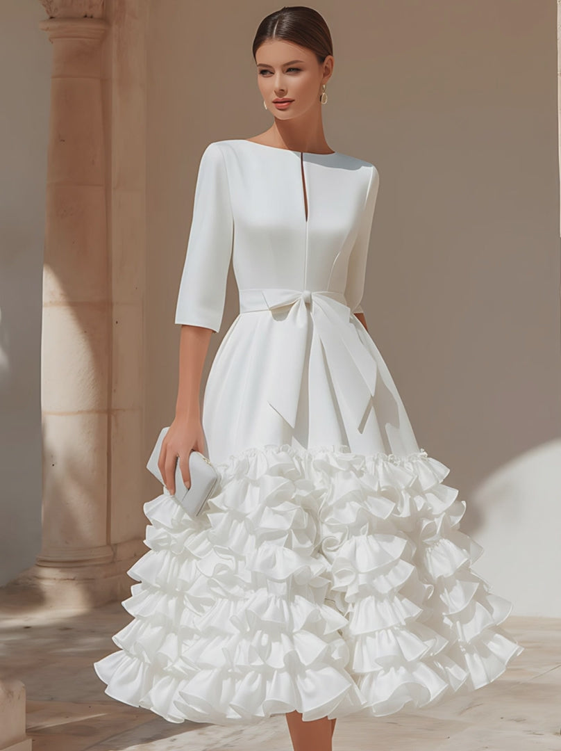 Olivia Bennet | Belted Ruffled-Hem Midi Dress