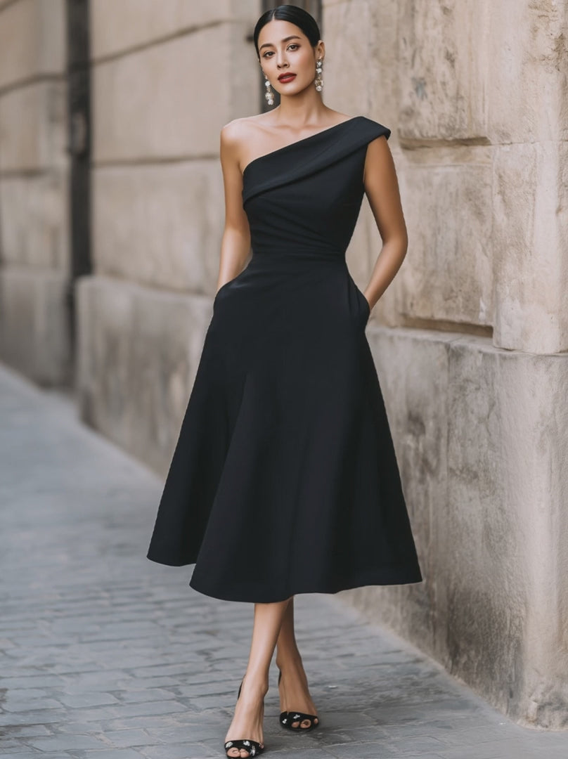 Olivia Bennet | Elegant One-Shoulder A-Line Cocktail Dress