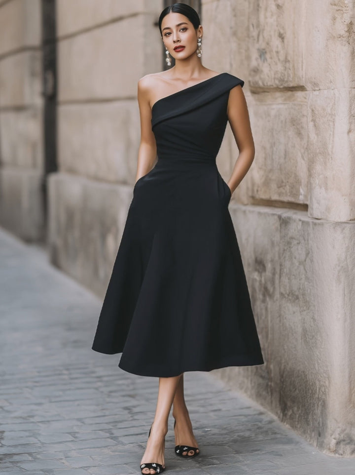 Olivia Bennet | Elegant One-Shoulder A-Line Cocktail Dress
