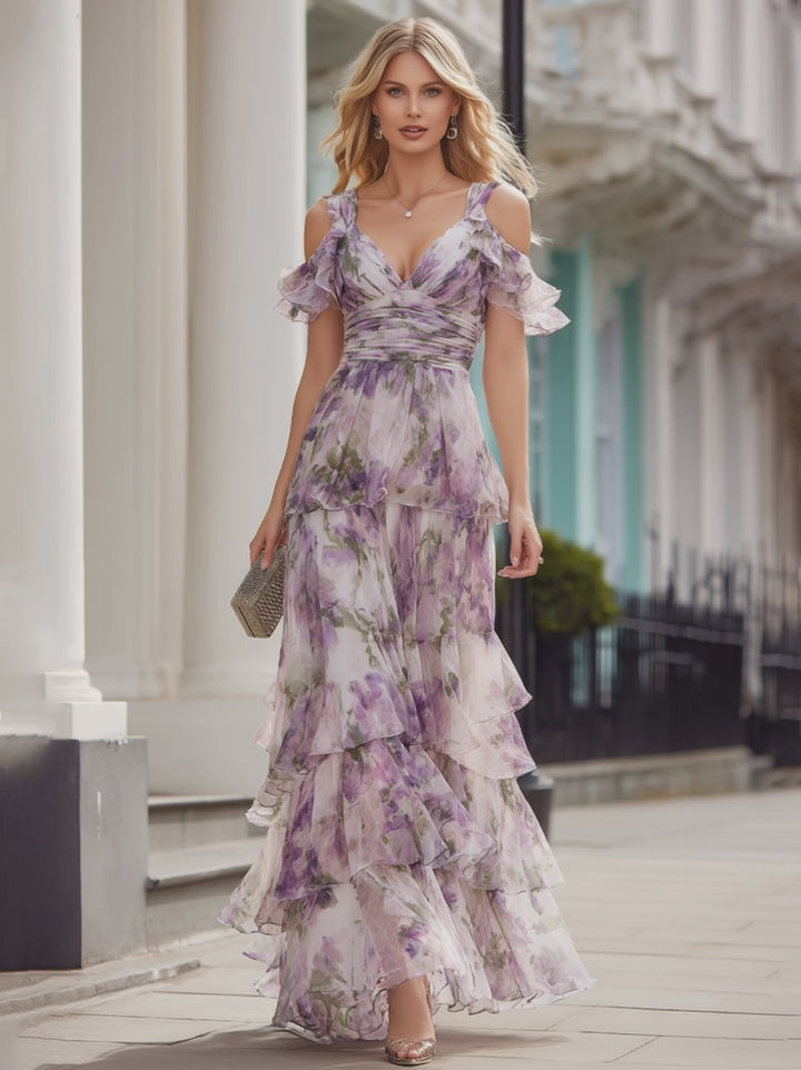 Olivia Bennet | Cold Shoulder Floral Tiered Maxi Dress