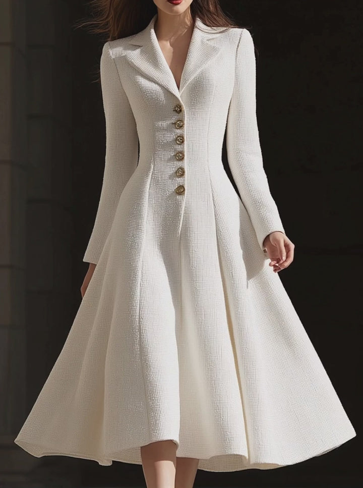 Olivia Bennet | Ivory Tweed Tailored Lapel Midi Dress