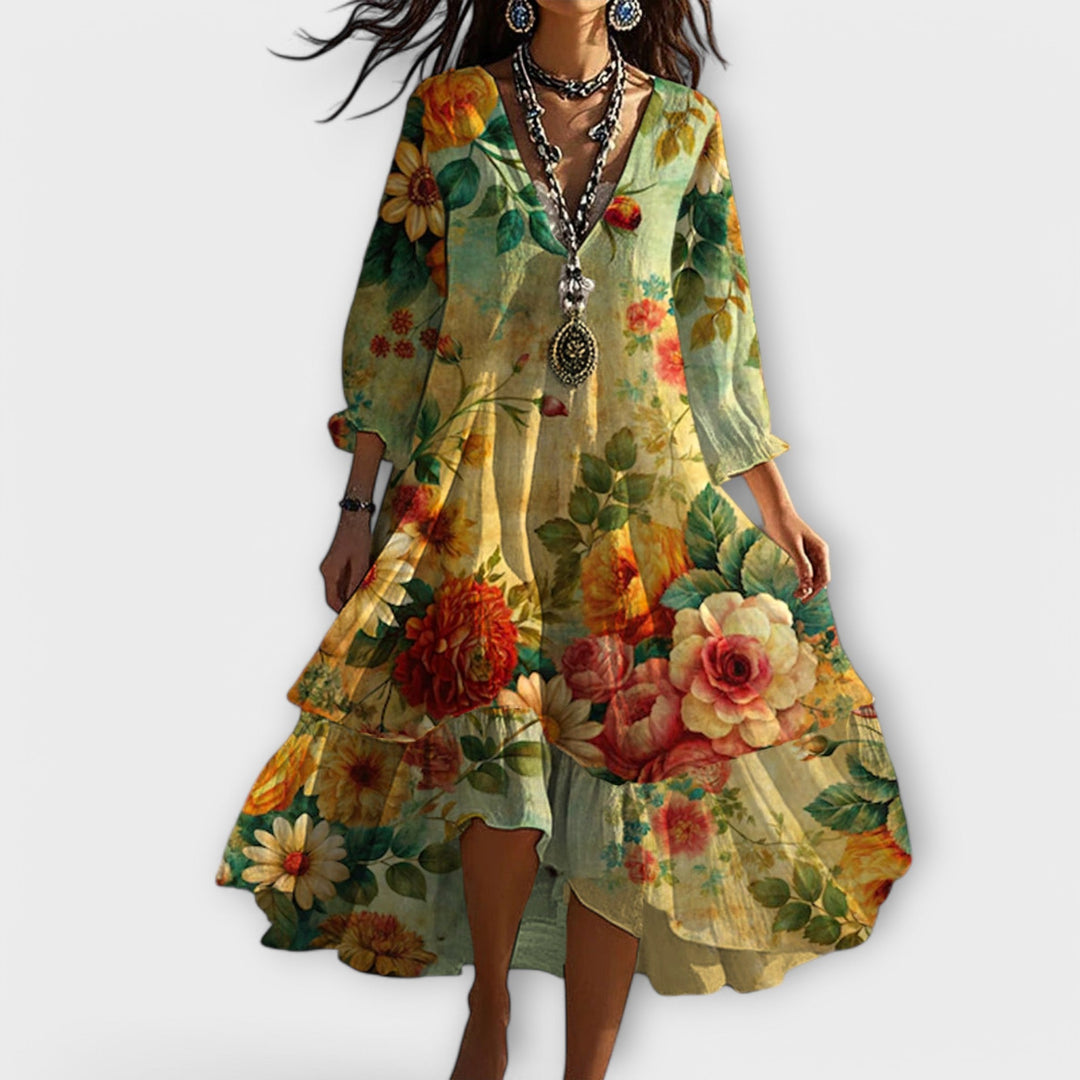 Women Vintage Boho V-Neck Summer Dress