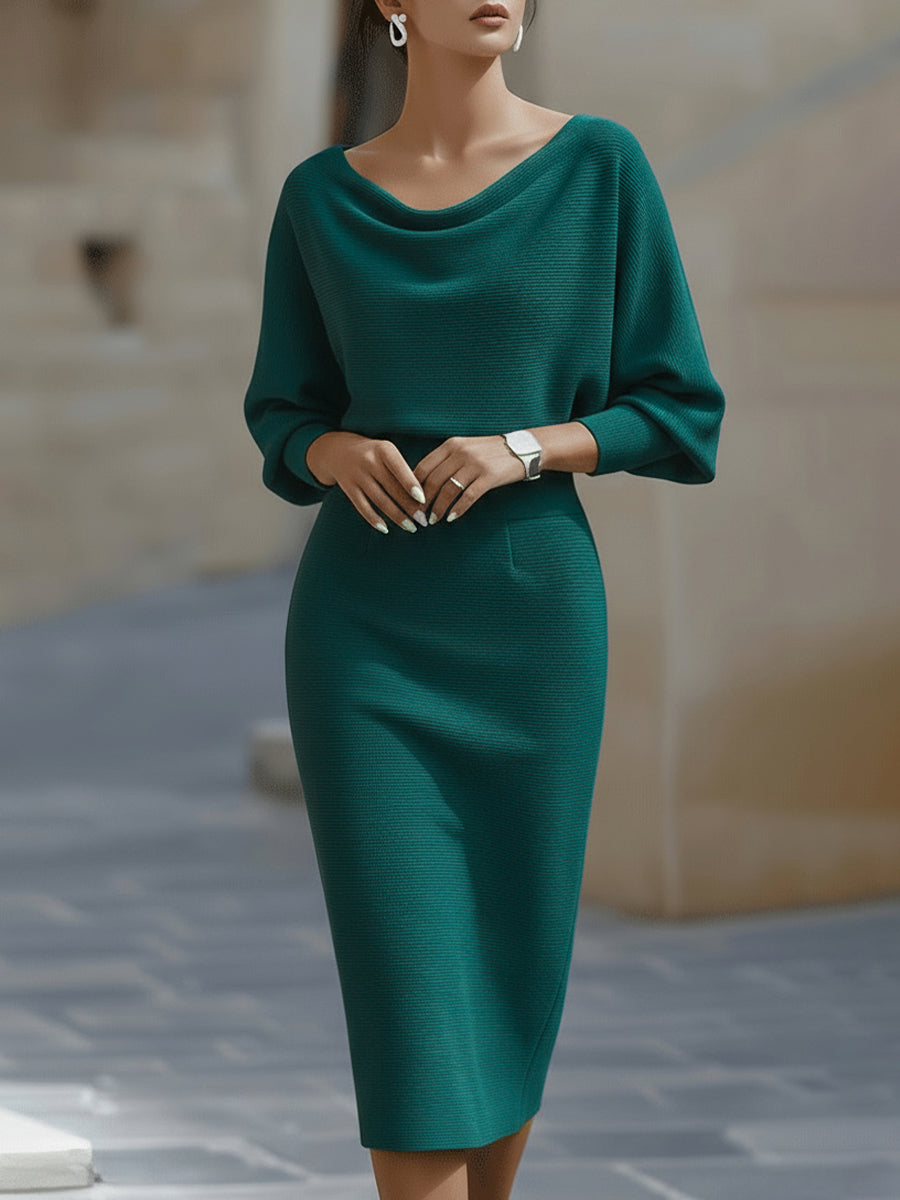 Olivia Bennet | White Draped Batwing Jersey Midi Dress